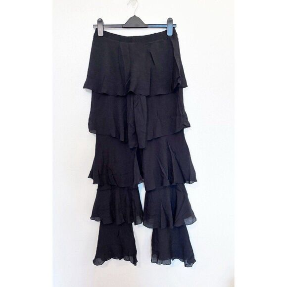 Venus Tiered Ruffled Black Pants Size Medium - Picture 3 of 4